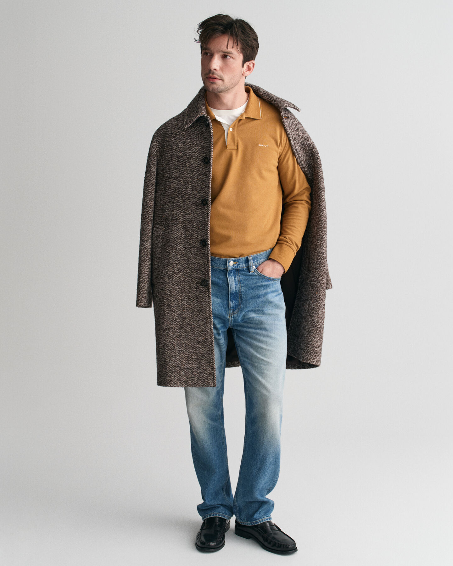 Langærmet poloskjorte med tekstureret krave