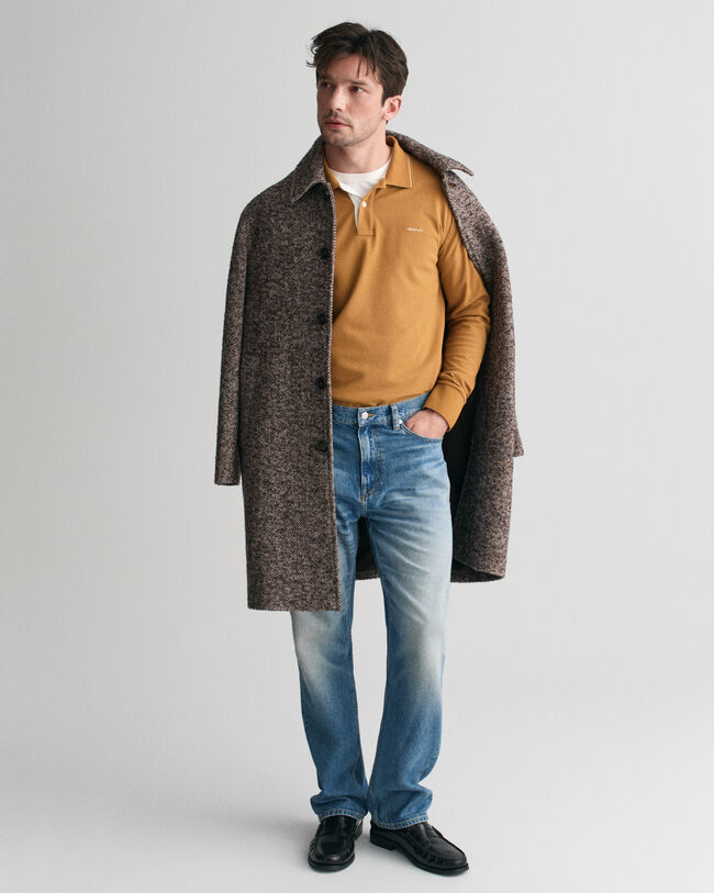 Langærmet poloskjorte med tekstureret krave