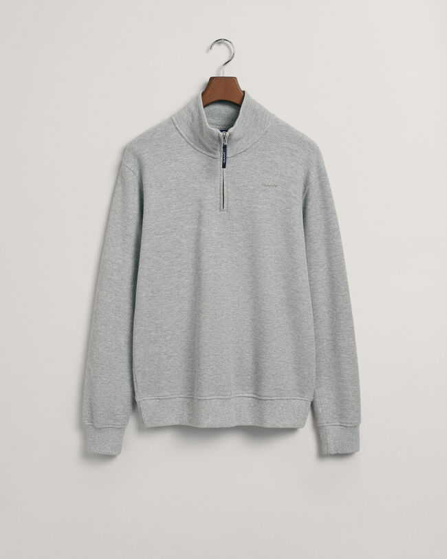 Waffle Texture sweatshirt med halv lynl&aring;s