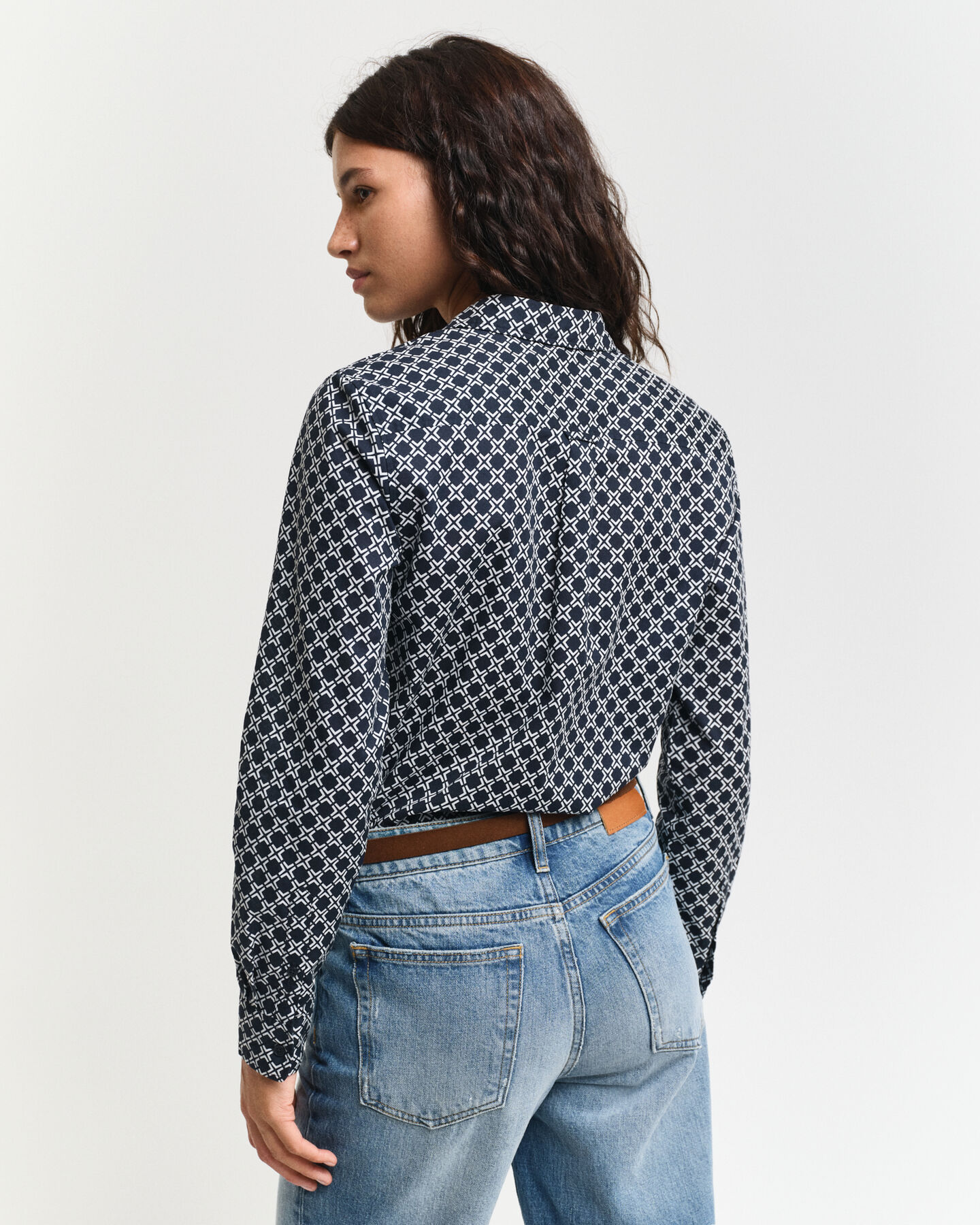 Regular fit Geometric skjorte af bomuldsvoile