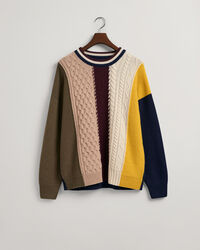 Crewneck sweater med patched kabelstrik