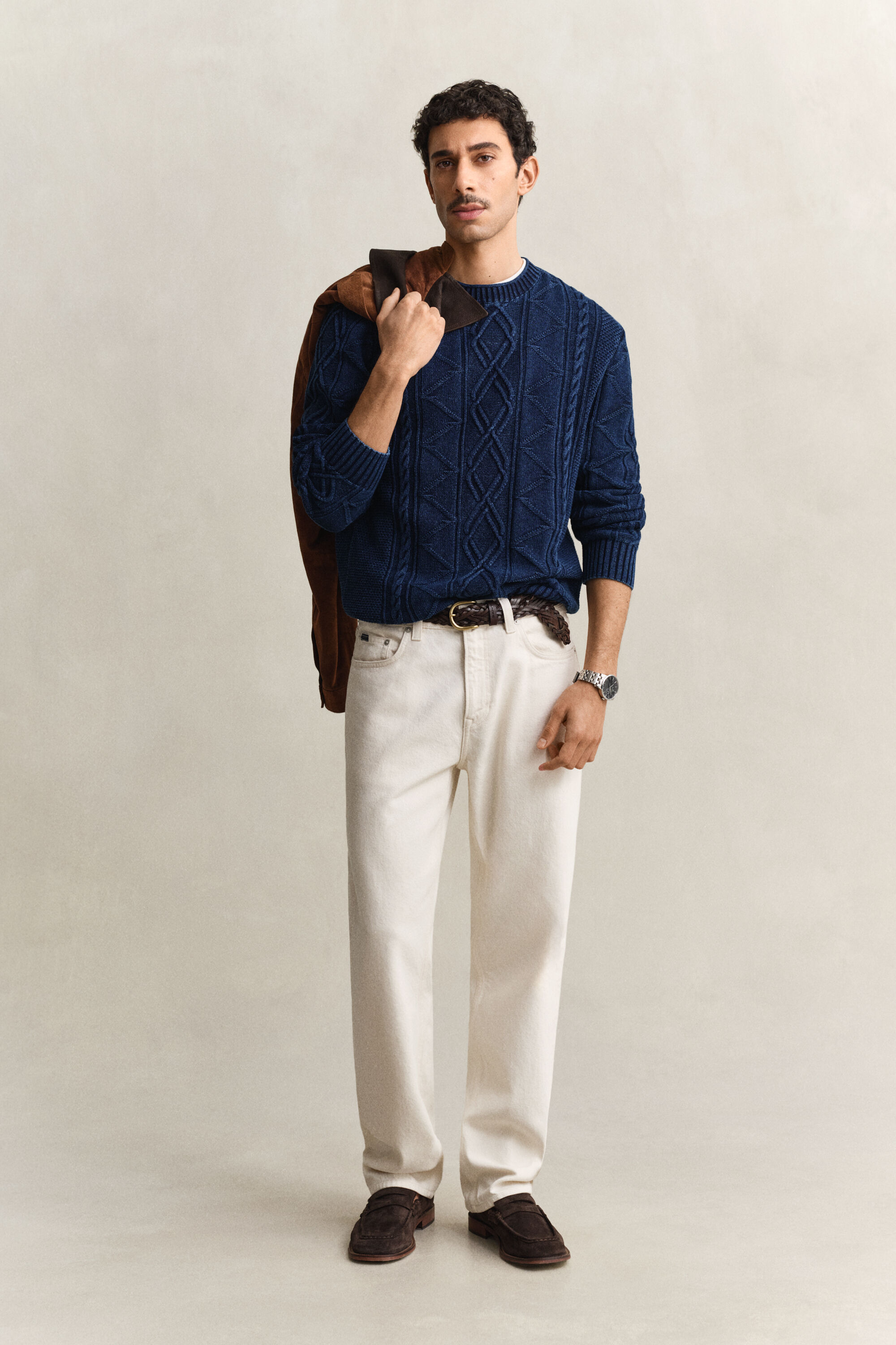 Indigo kabelstrikket sweater