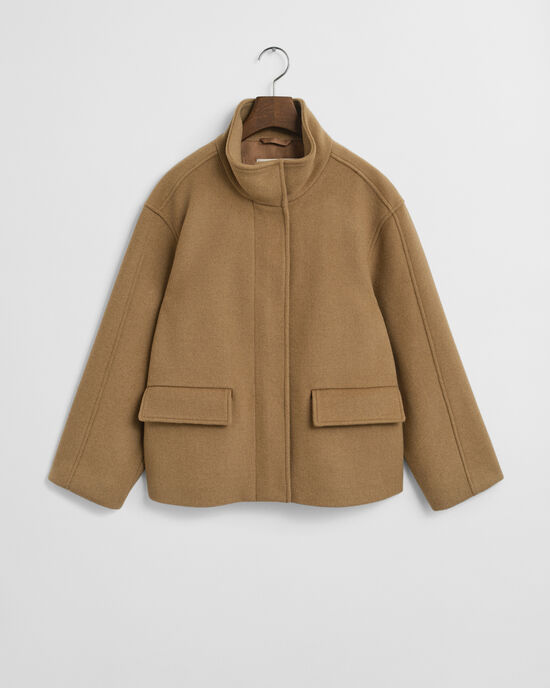 Kort uldjakke med lynlås