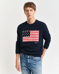 Crewneck sweater med flag-intarsia