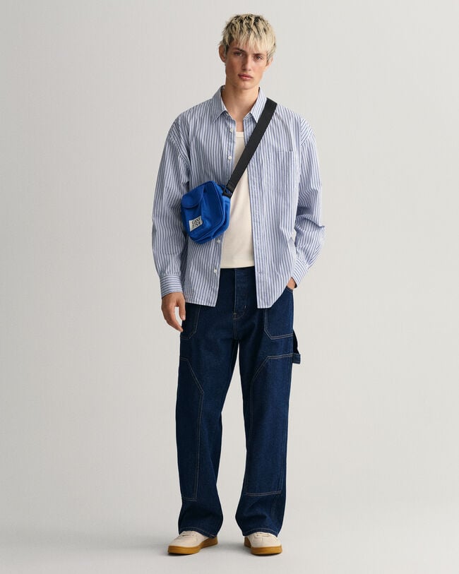 Oversize poplinskjorte med striber