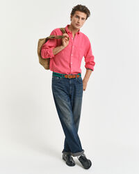 Regular fit garment-dyed hørskjorte