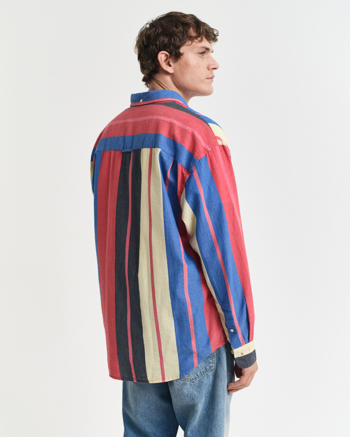 Oversized fit stribet seersucker skjorte