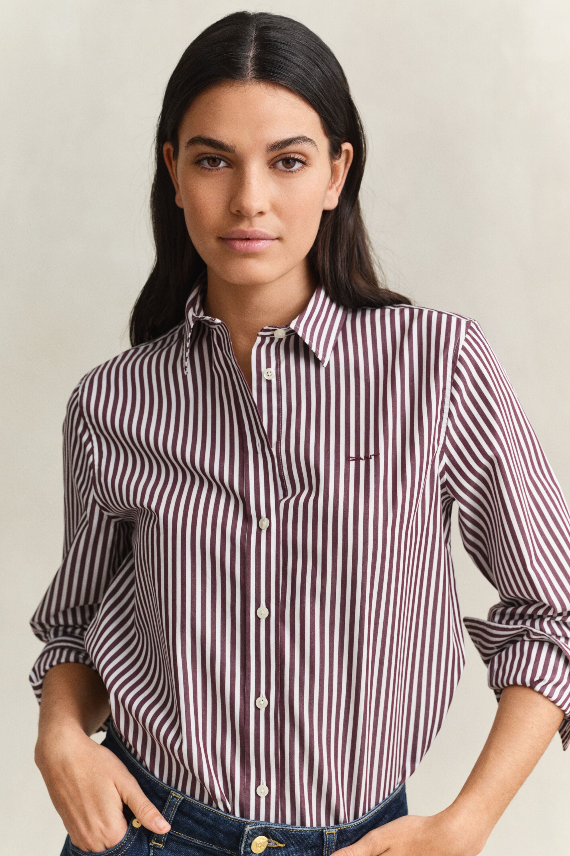 Regular fit stribet klassisk poplin-skjorte