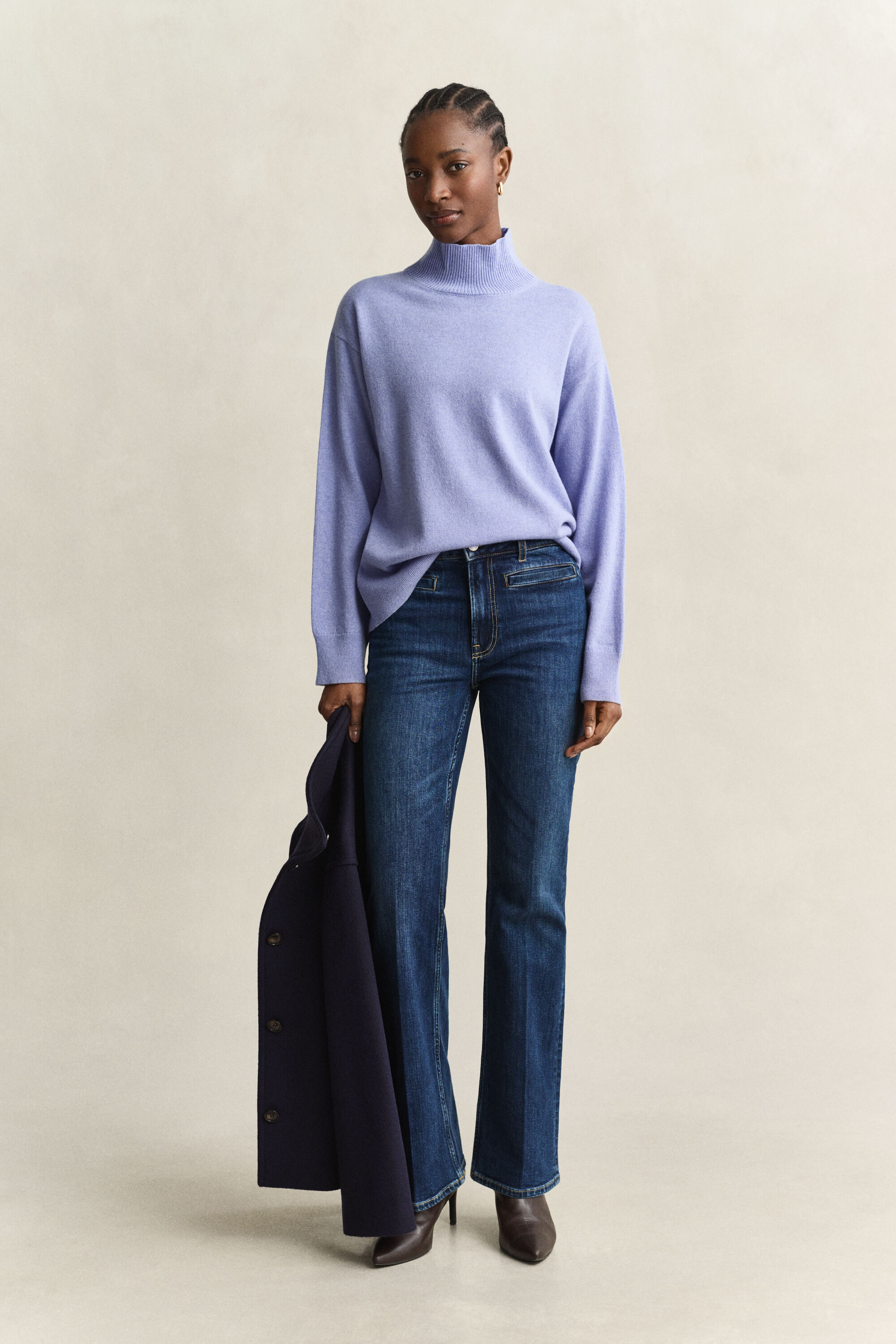 Sweater med mock-neck i luksuriøs lammeuld