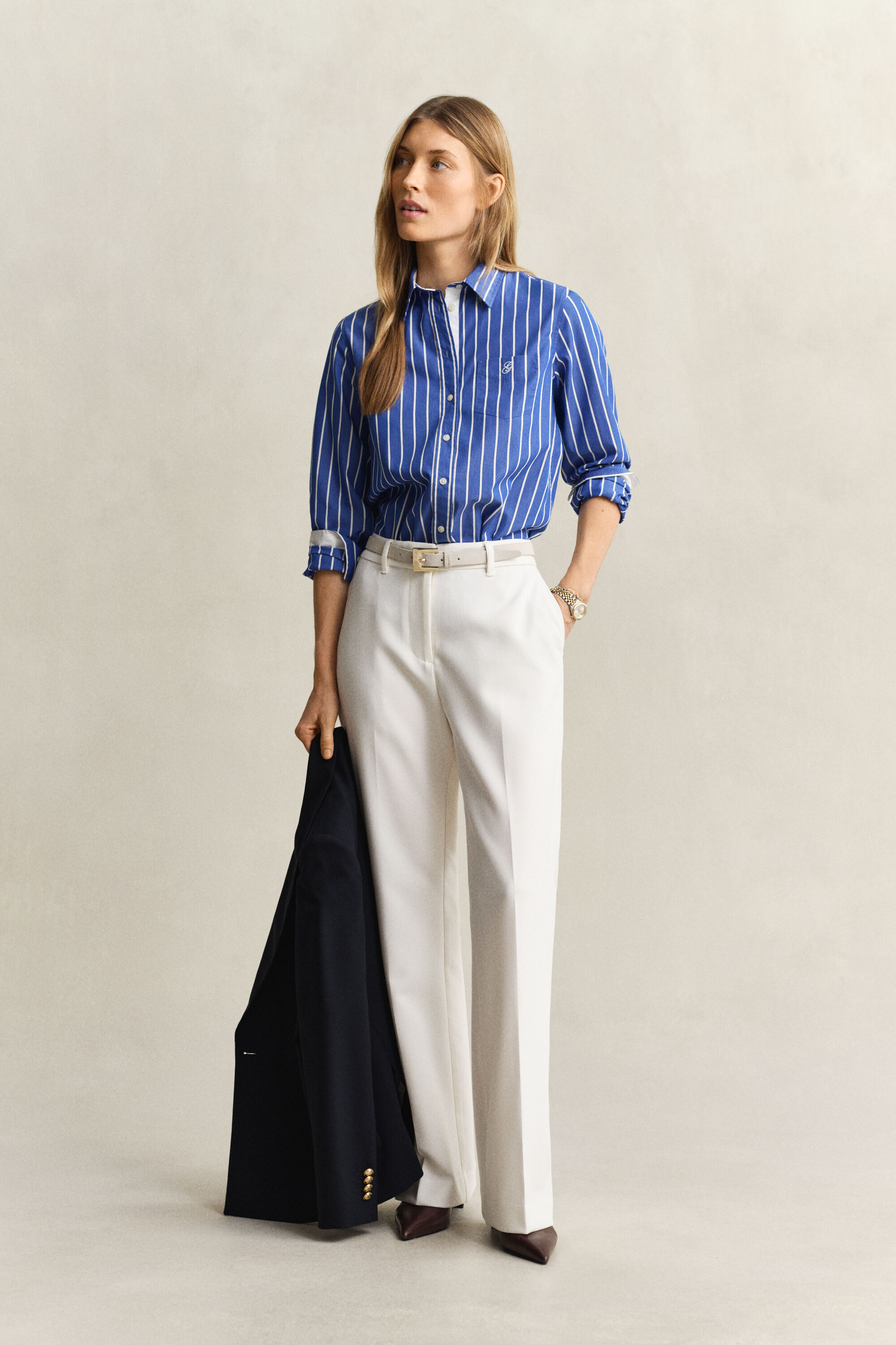 Regular fit klassisk stribet poplin-skjorte