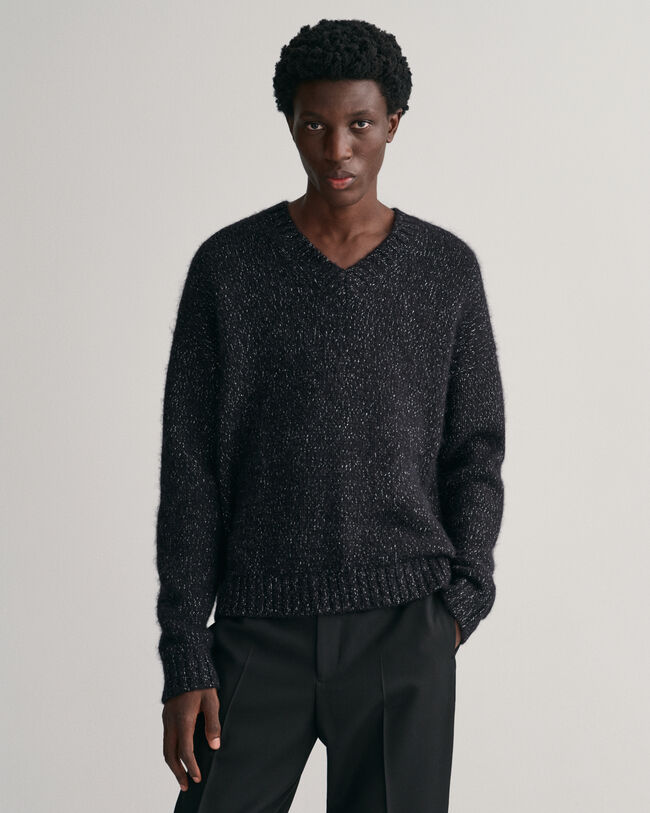 Skinnende sweater med V-hals i alpakauld