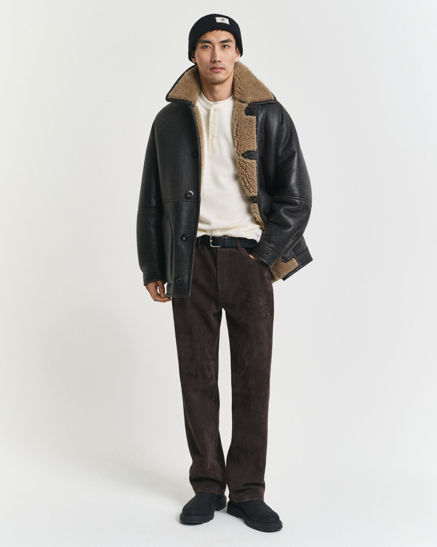 Henley T-shirt med vaffeltekstur og lange ærmer