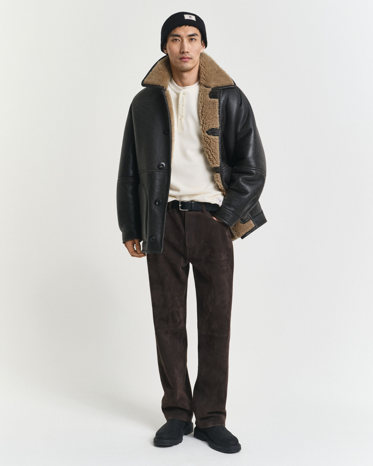 Henley T-shirt med vaffeltekstur og lange ærmer