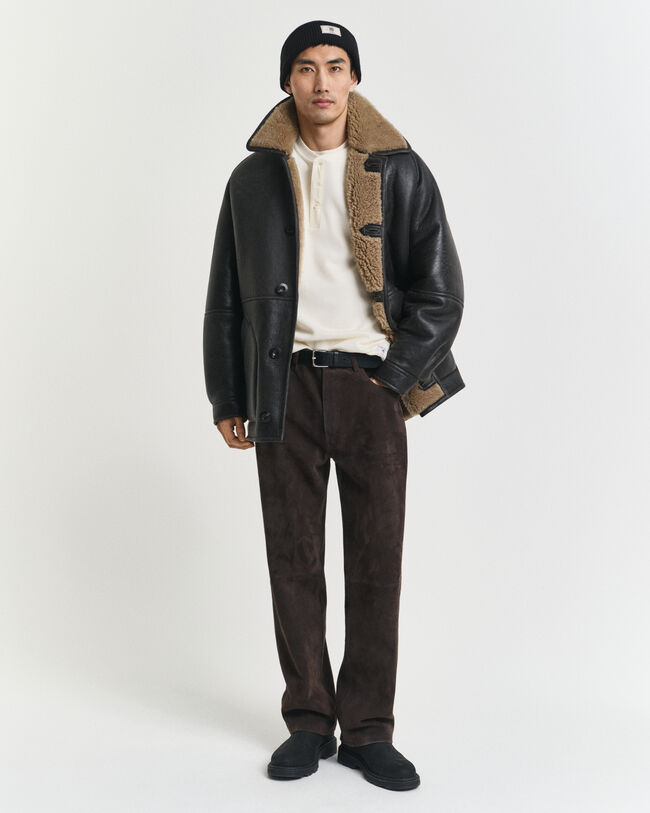 Henley T-shirt med vaffeltekstur og lange ærmer