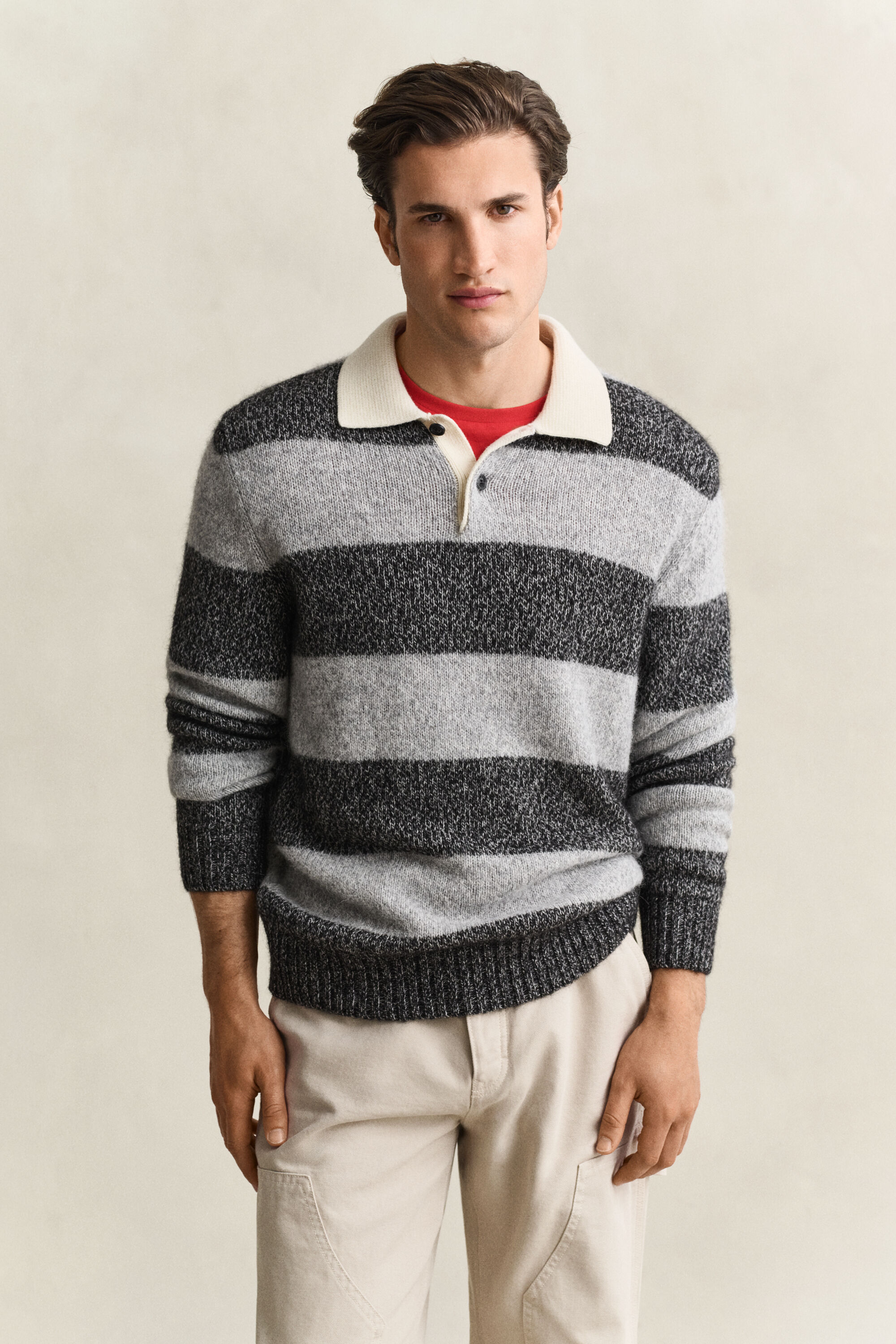 Stribet polosweater i alpakauld