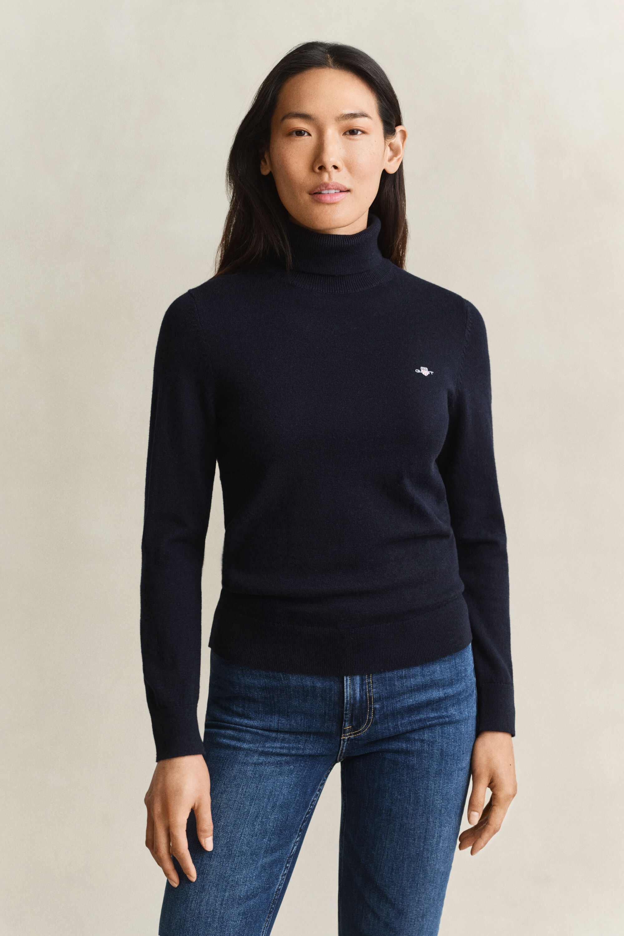 Sweater i uld og bomuld med rullekrave