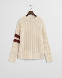 Stribet crewneck sweater med kontrastfarver og kabelstrik