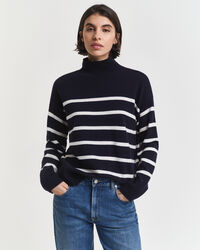 Stribet sweater med rullekrave af ekstra fin lammeuld