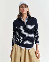 Ribstrikket breton sweatshirt med halv lynlås