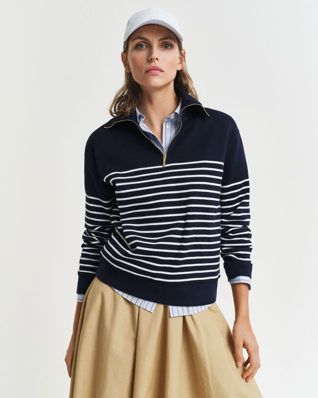 Ribstrikket breton sweatshirt med halv lynlås