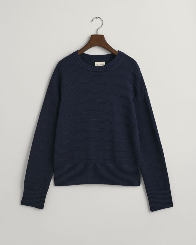 Tonal stribet crewneck sweater i bomuld