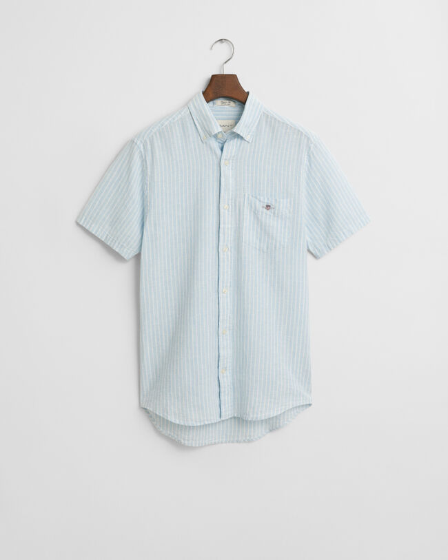 Regular fit stribet skjorte af hør og bomuld med korte ærmer