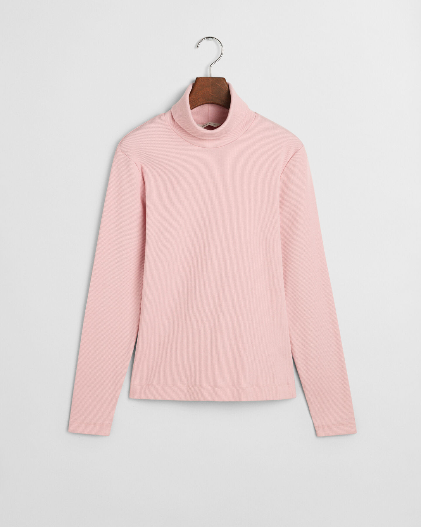 Ribstrikket langærmet top med rullekrave