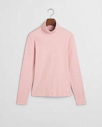 Ribstrikket langærmet top med rullekrave