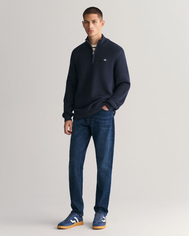 Tekstureret sweater af bomuld med halv lynl&aring;s