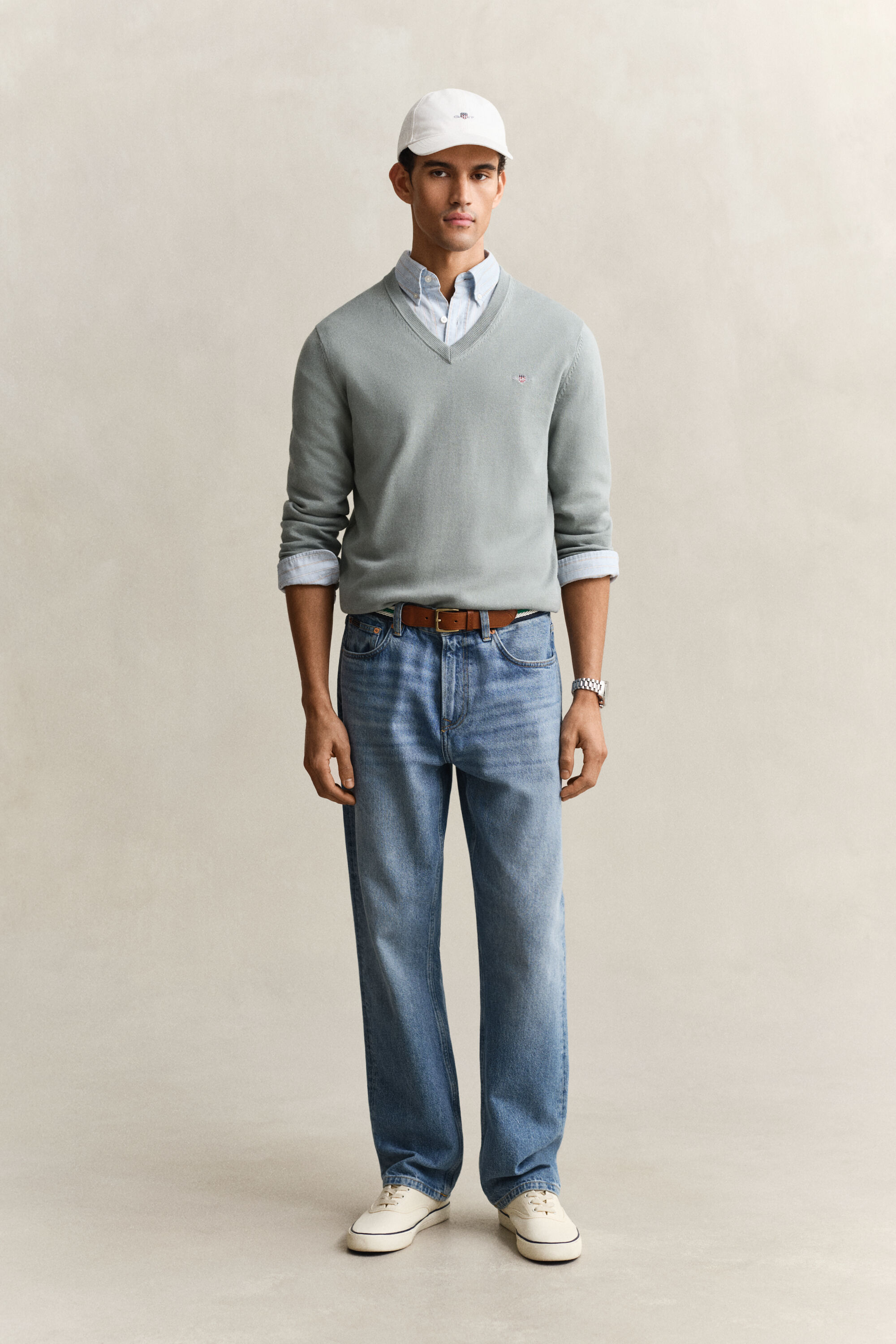 Klassiske sweater i bomuld med V-hals