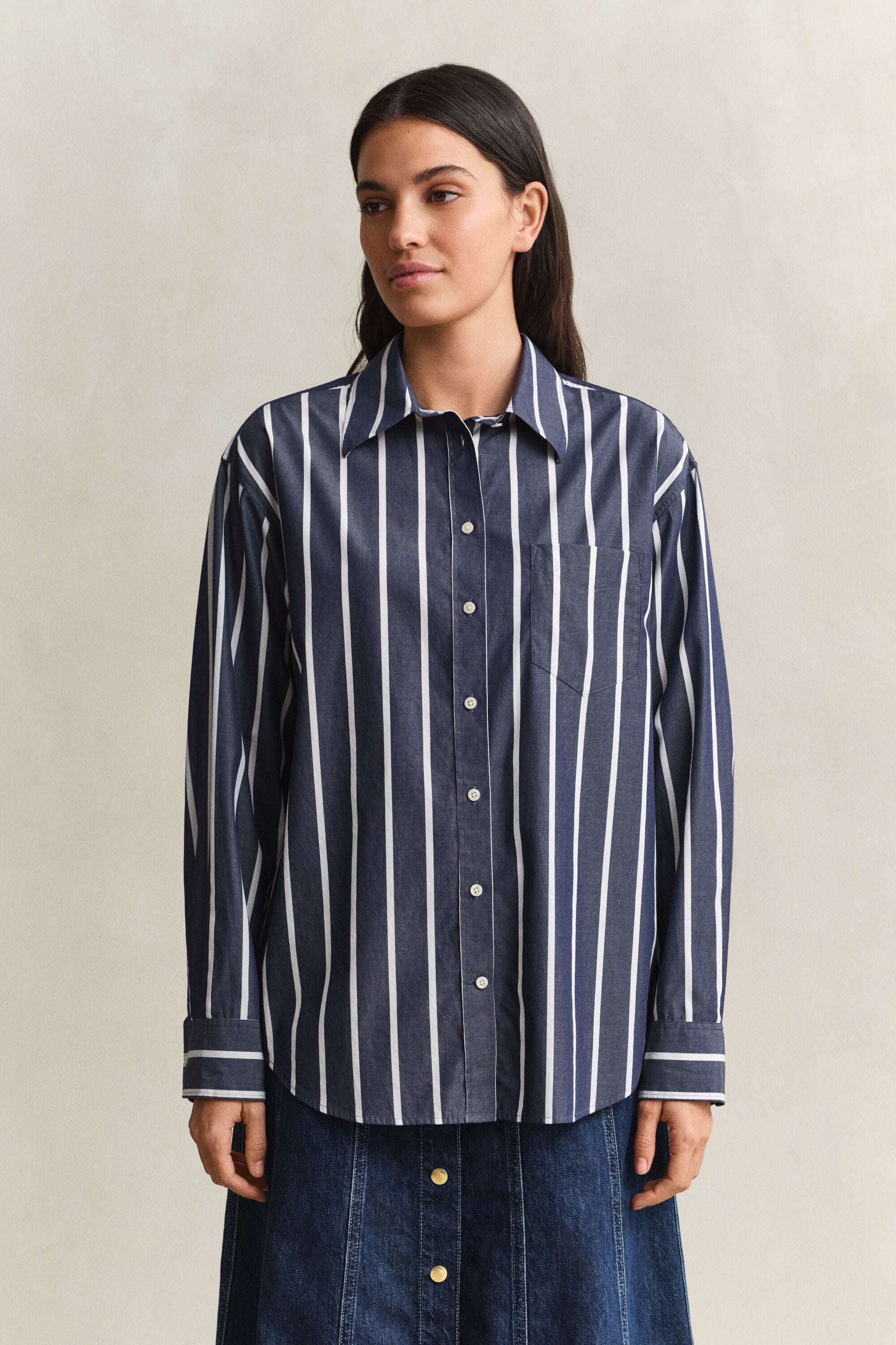 Relaxed fit stribet klassisk poplin-skjorte