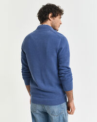 Cardigan af bomuldspiqué med lynlås