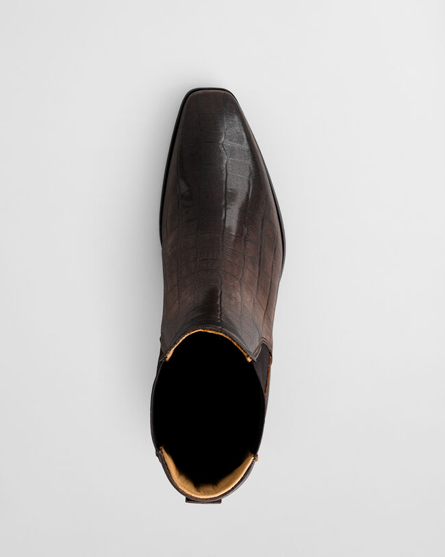 Bassotte læderstøvler med krokodilleeffekt
