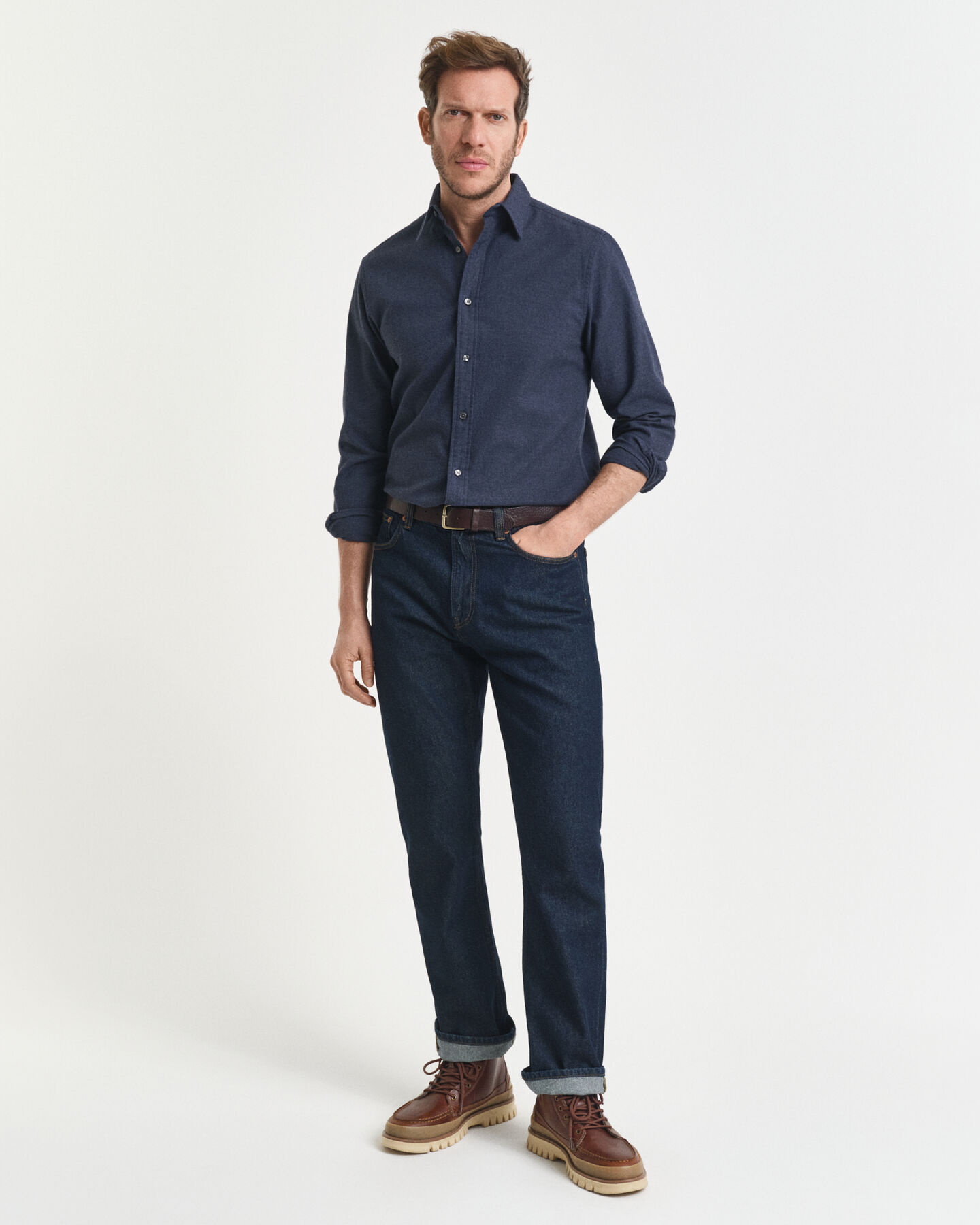 Regular fit melange flannelskjorte