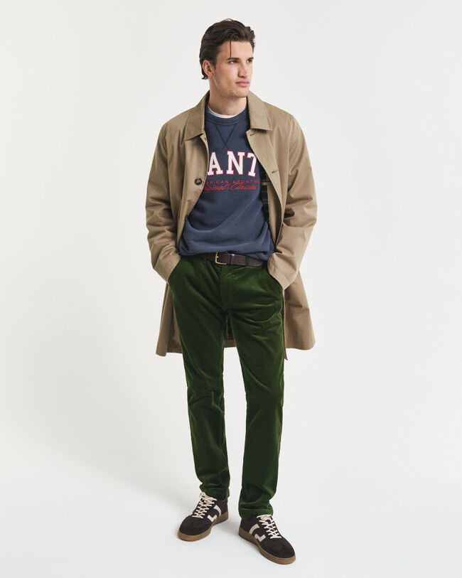 Slim fit chinobukser af jernbanefløjl