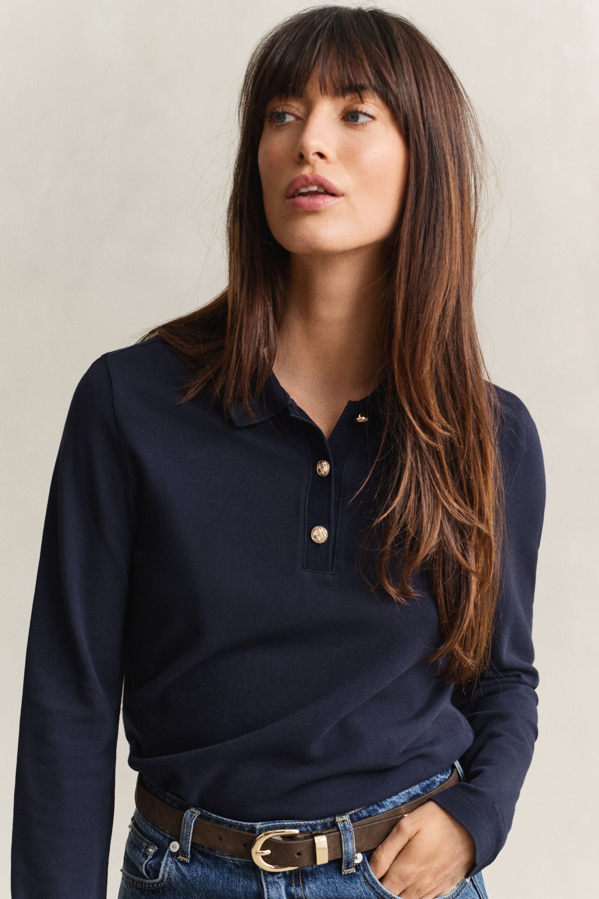 Langærmet piqué polo-top