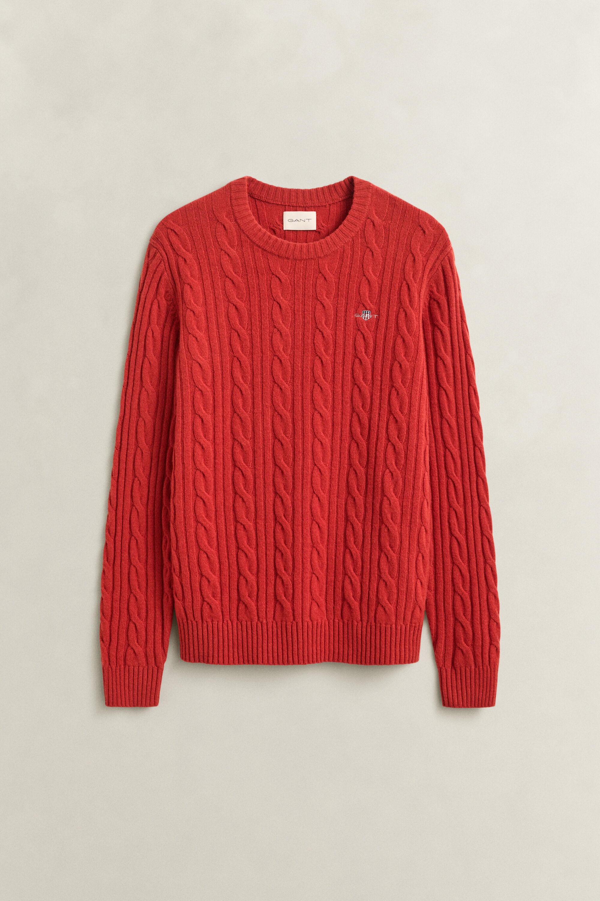 Crewneck sweater af lammeuld med kabelstrik