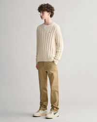 Teens Shield kabelstrikket sweater med V-hals