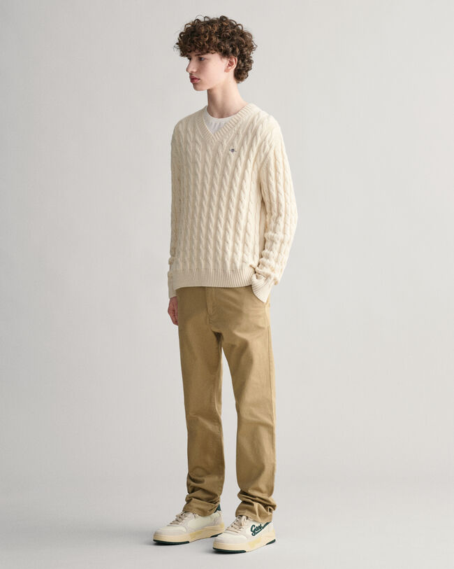 Teens Shield kabelstrikket sweater med V-hals