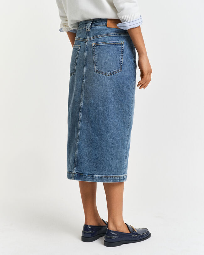 Midi nederdel i denim