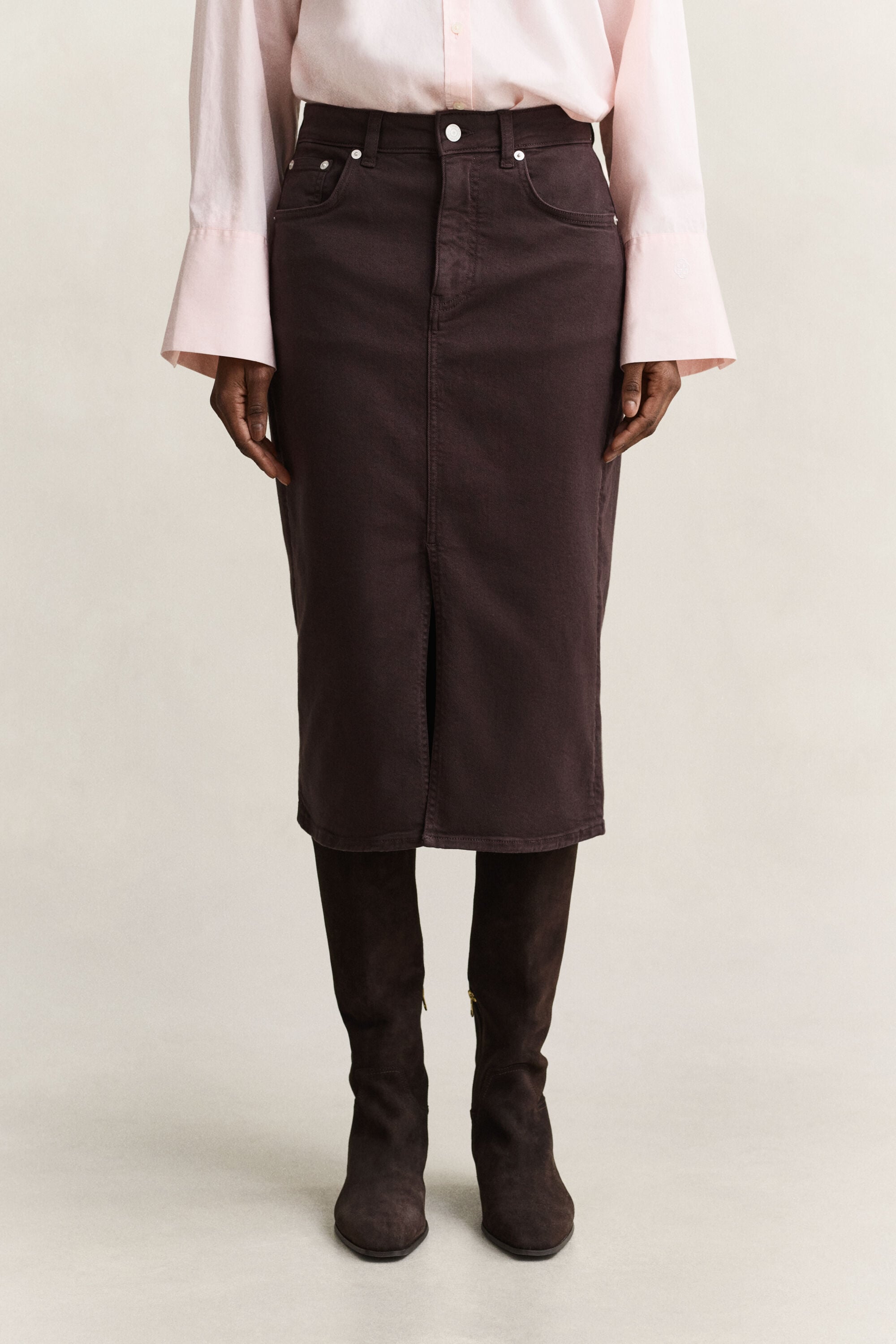 Farvet pencil-nederdel i twill