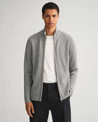 Ribstrikket Texture sweater med hel lynl&aring;s