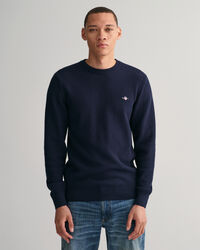 Mikro-tekstureret crewneck sweater af bomuld
