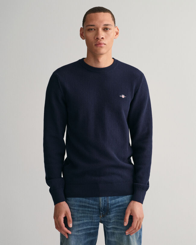 Mikro-tekstureret crewneck sweater af bomuld