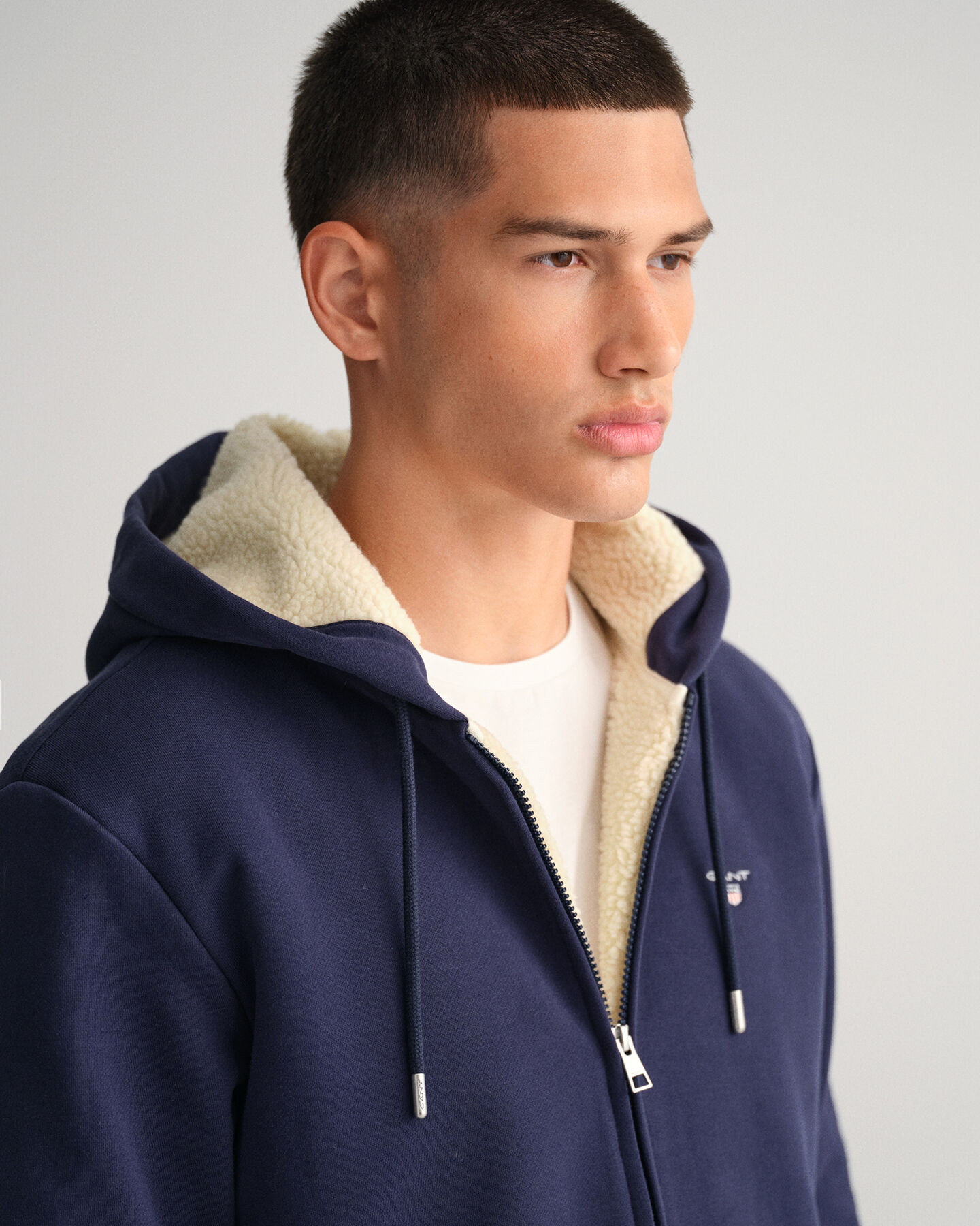 Sherpa fleece hættetrøje med lynlås