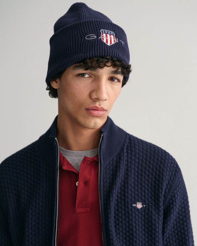 Tekstureret cardigan af bomuld med lynl&aring;s