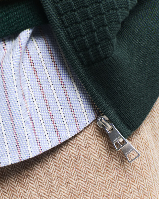 Tekstureret cardigan af bomuld med lynl&aring;s