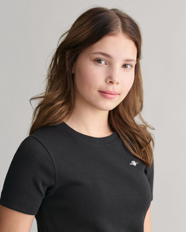 Teen Girls Shield ribstrikket T-shirt