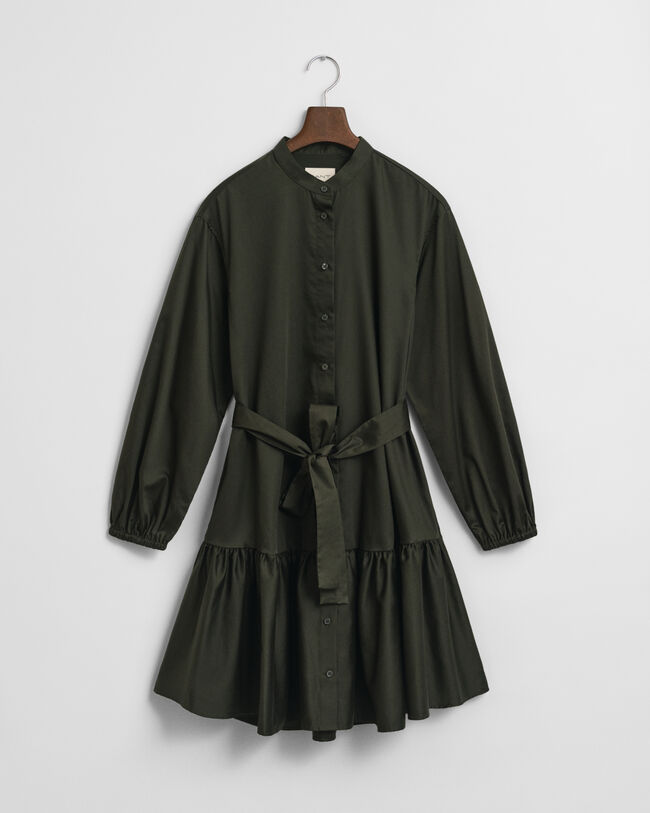 Kjole i bomuldssatin med lange ærmer