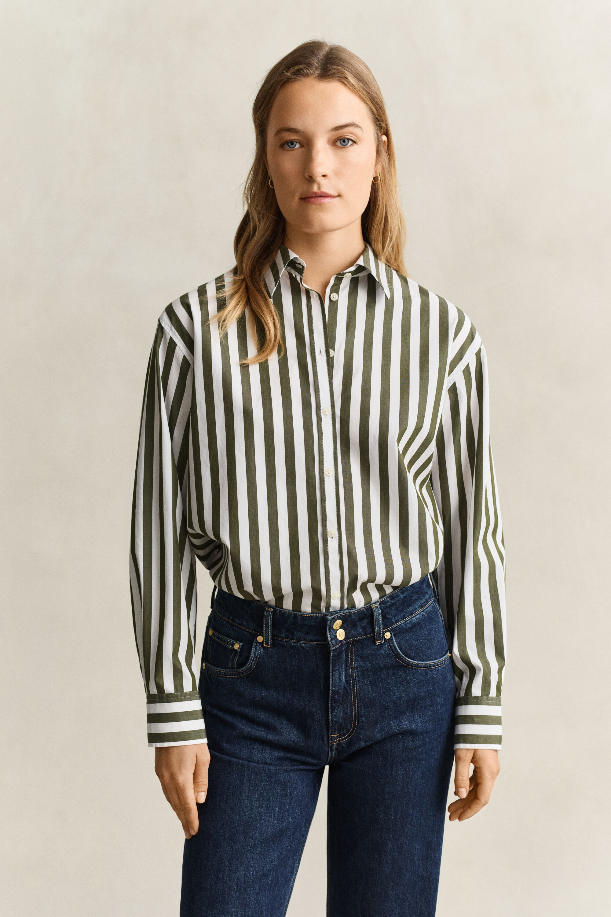Relaxed poplin skjorte med striber